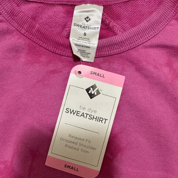Members Mark Size S Fuchsia French Terry Dropped Shoulder Tie Dye Sweatshirt NWT - Picture 3 of 4